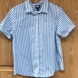 Lands' End Blue and White Striped Button Down Shirt
